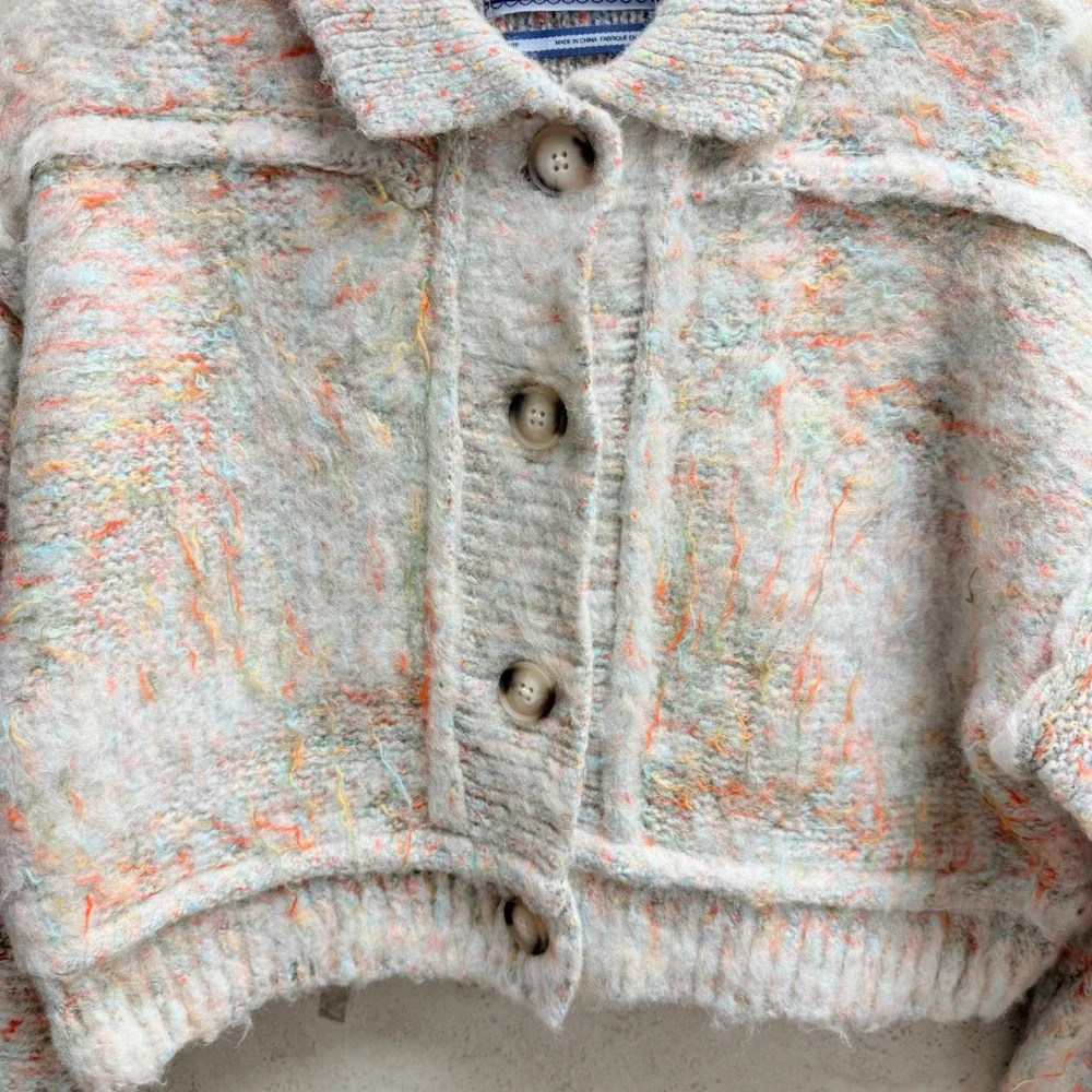 Urban Outfitters‎ Kimchi Blue XS Cropped Knit Button Up Multicolor Boho Sweater - Picture 6 of 10